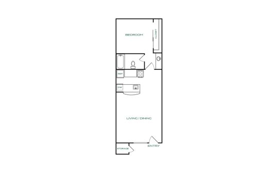 floor plan for the one bedroom apartment at The Jerome