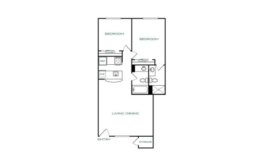 floor plan for the two bedroom apartment at The Jerome