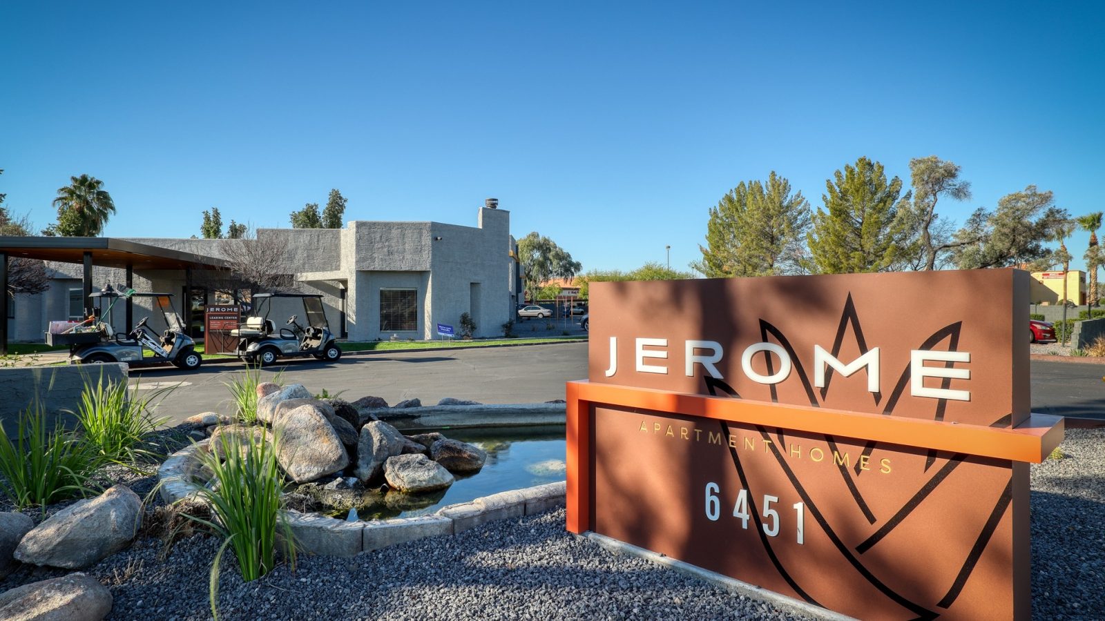 the sign for jermonee is shown in front of a building at The Jerome