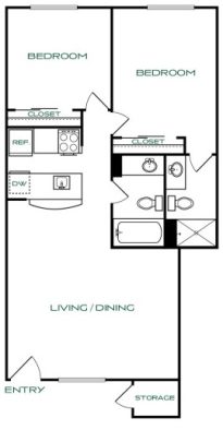 floor plan of a two bedroom apartment with two bathrooms at The Jerome