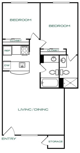 floor plan of a two bedroom apartment with two bathrooms at The Jerome